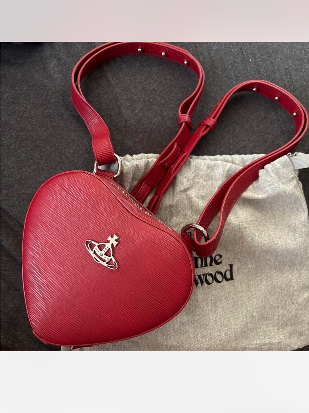 Vivienne Westwood Red Heart Ella Mini Backpack Purse Bag